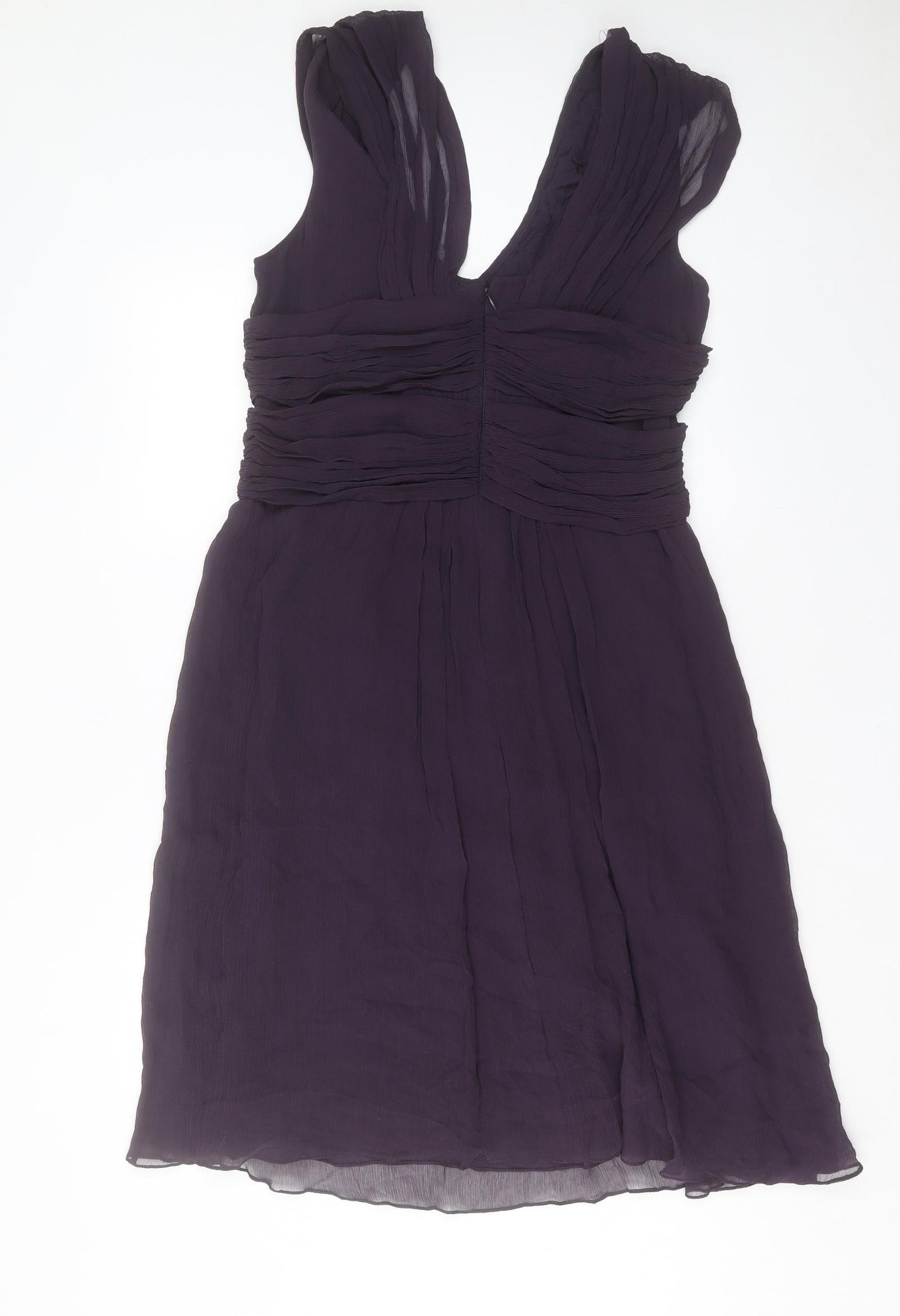 Jigsaw Womens Purple Silk A-Line Size 16 V-Neck Zip