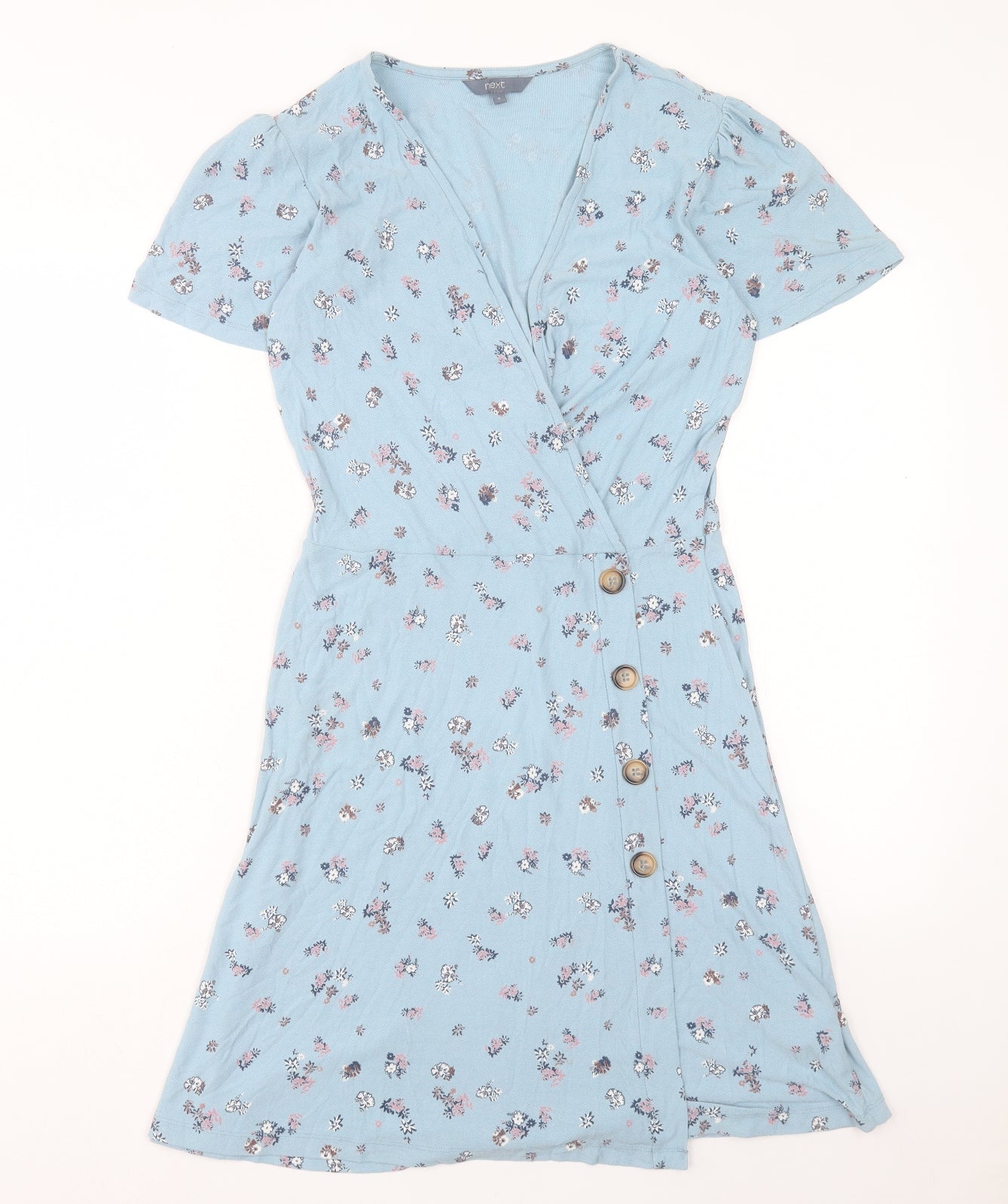 NEXT Womens Blue Floral Viscose A-Line Size 8 V-Neck Pullover