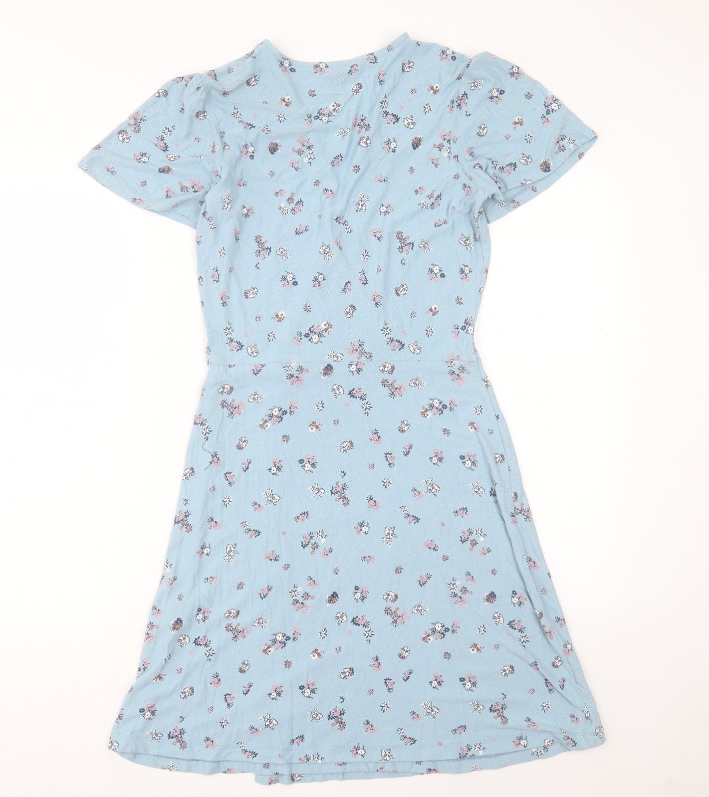 NEXT Womens Blue Floral Viscose A-Line Size 8 V-Neck Pullover