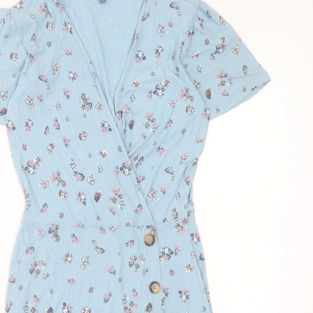 NEXT Womens Blue Floral Viscose A-Line Size 8 V-Neck Pullover