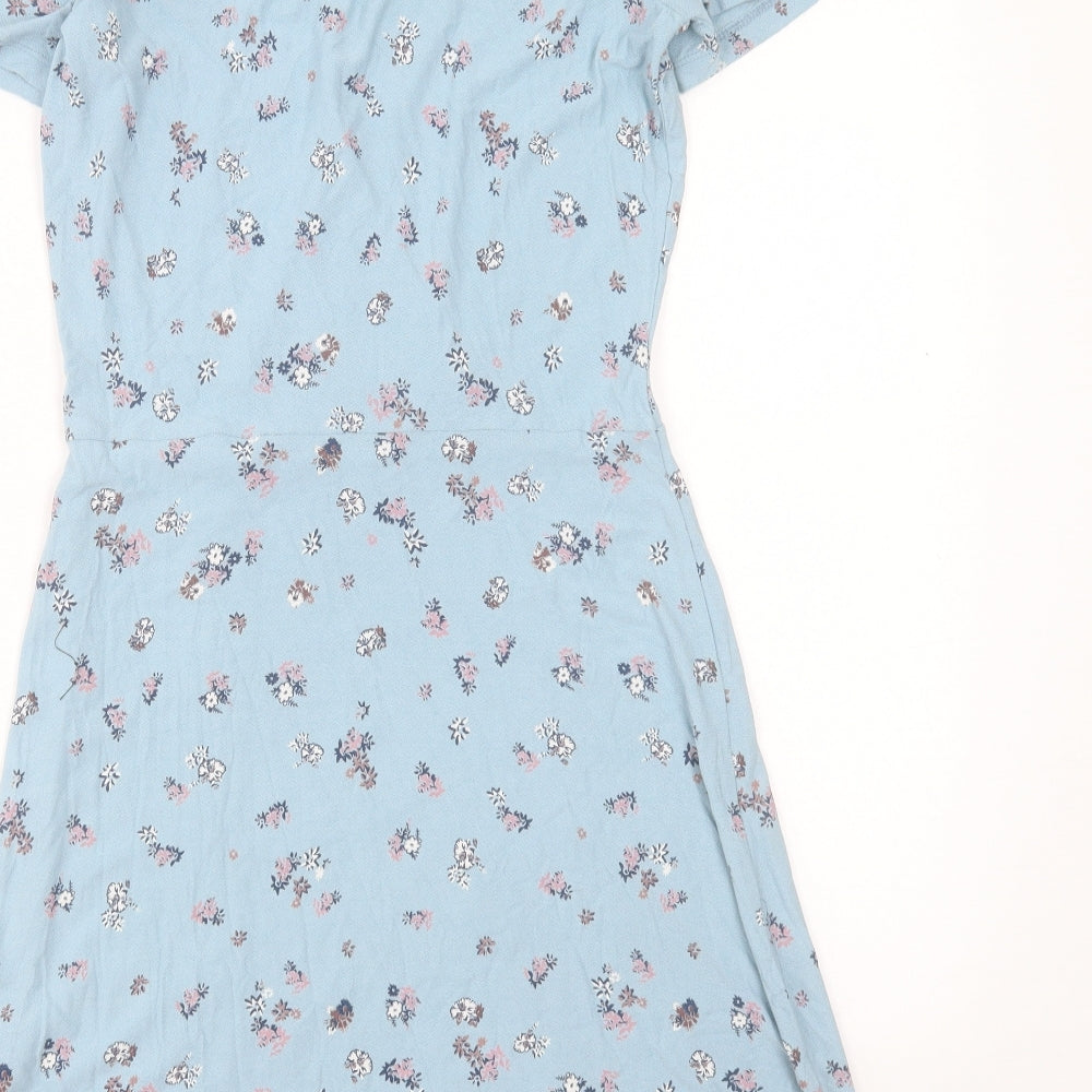 NEXT Womens Blue Floral Viscose A-Line Size 8 V-Neck Pullover