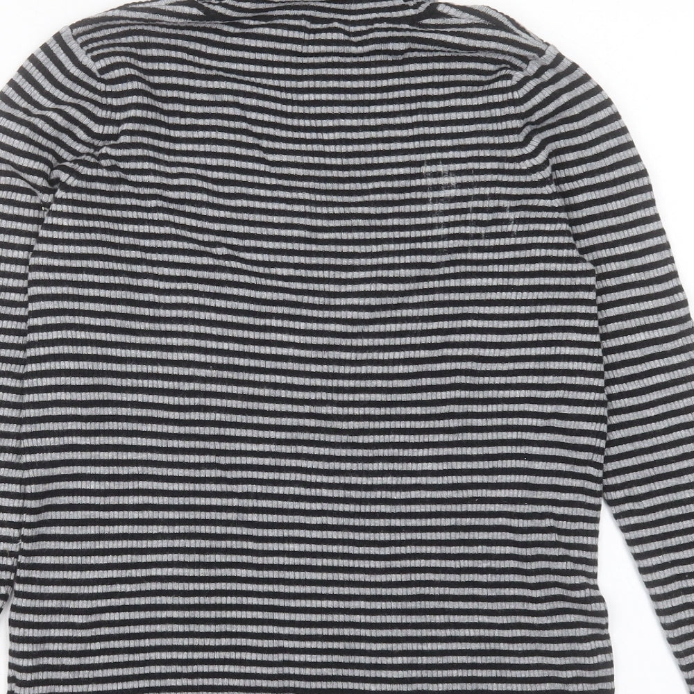 Marks and Spencer Womens Gold Striped Viscose Basic T-Shirt Size 16 Roll Neck