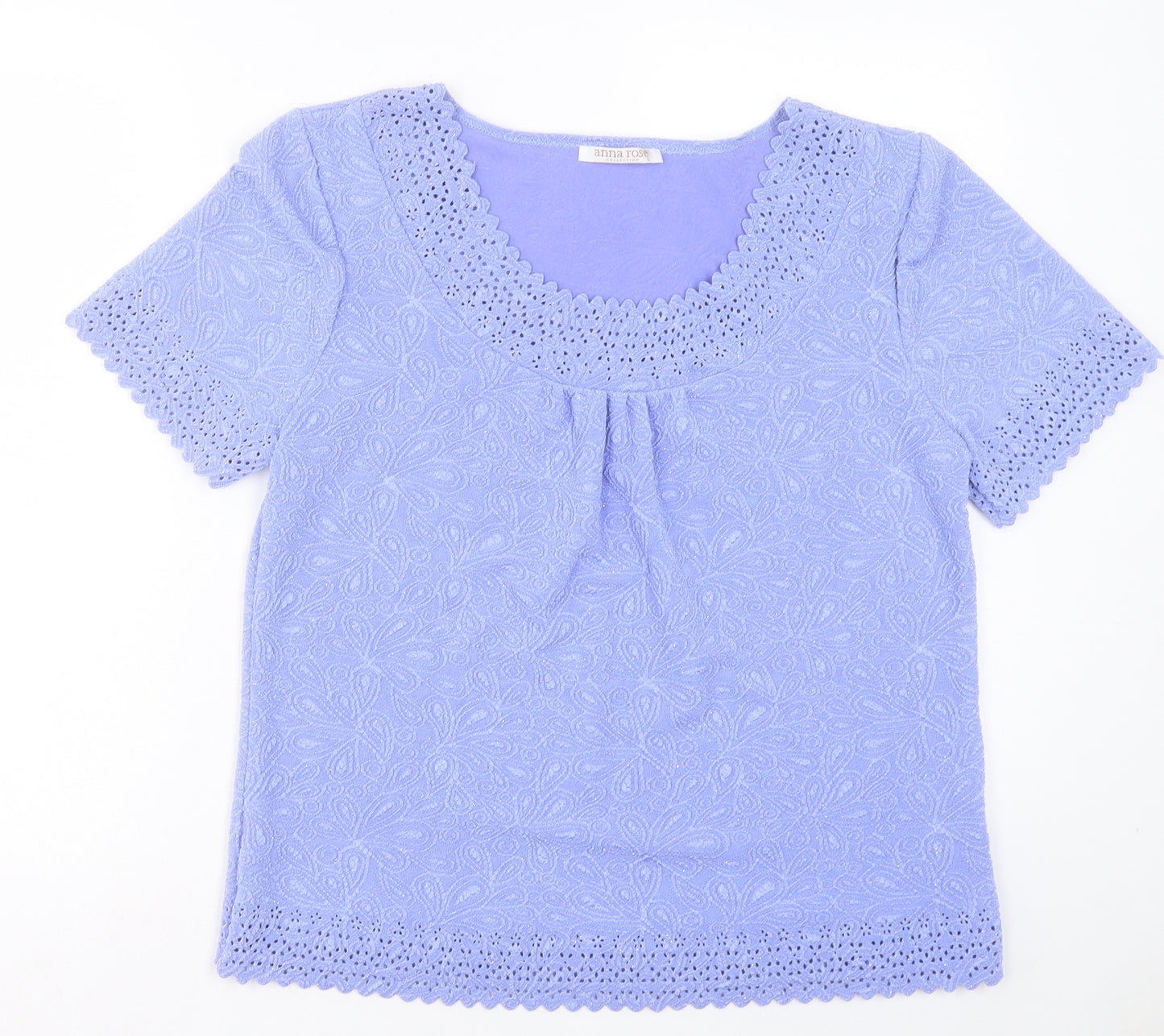anna Rose Womens Purple Polyester Basic T-Shirt Size L Scoop Neck