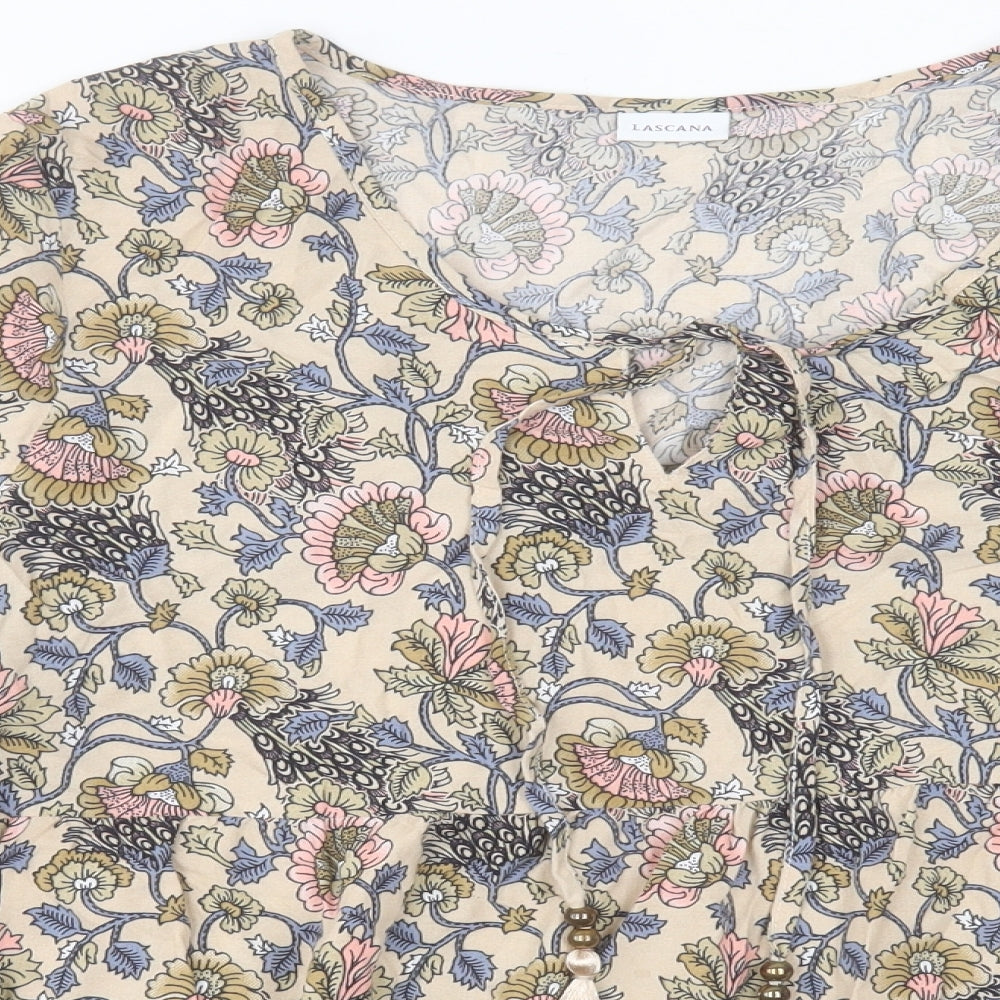 LASCANA Womens Multicoloured Geometric Viscose Basic Blouse Size 18 Scoop Neck