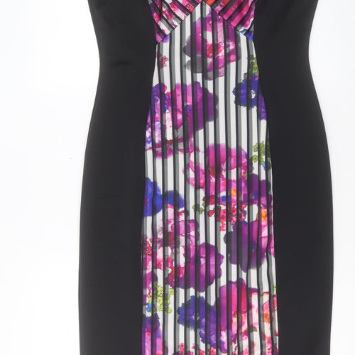 Marks and Spencer Womens Purple Geometric Polyester Sheath Size 14 Boat Neck Zip
