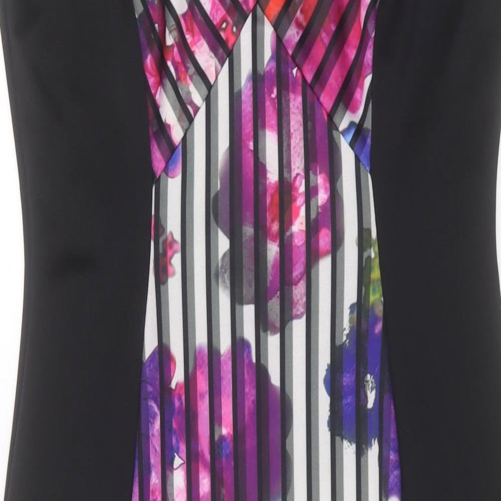 Marks and Spencer Womens Purple Geometric Polyester Sheath Size 14 Boat Neck Zip
