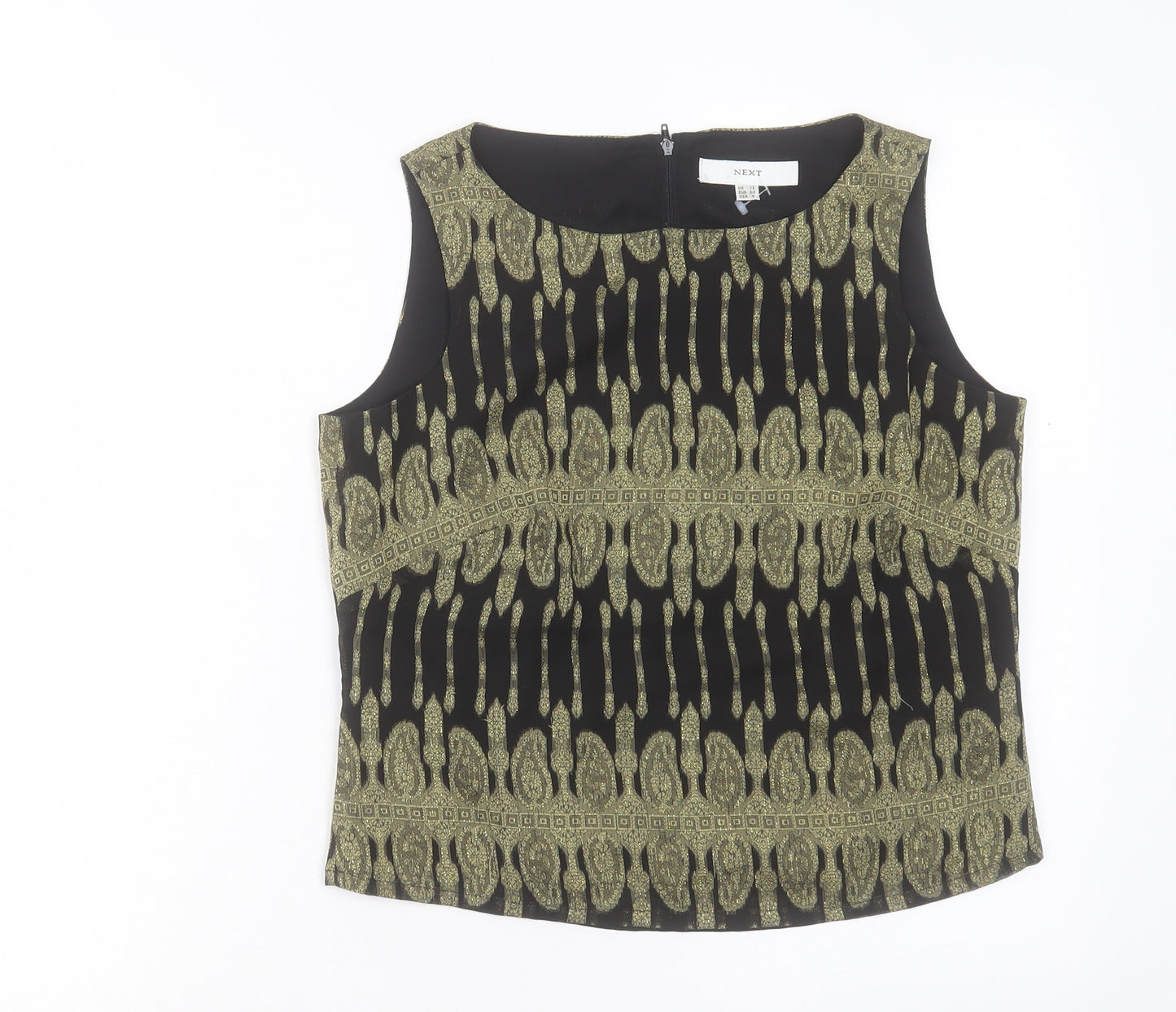 NEXT Womens Gold Geometric Polyester Basic Tank Size 12 Boat Neck