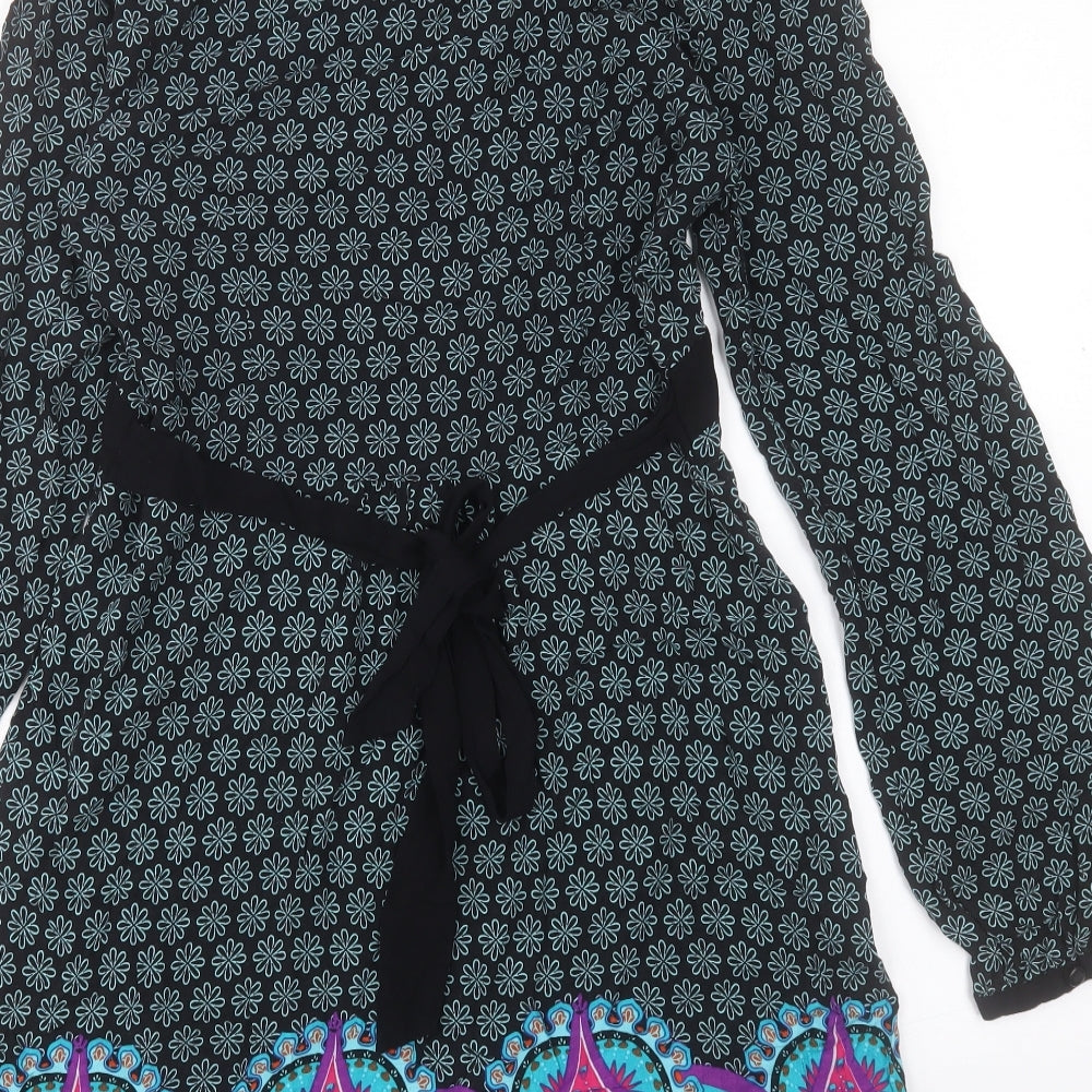 NEXT Womens Multicoloured Geometric Viscose A-Line Size 14 V-Neck Button