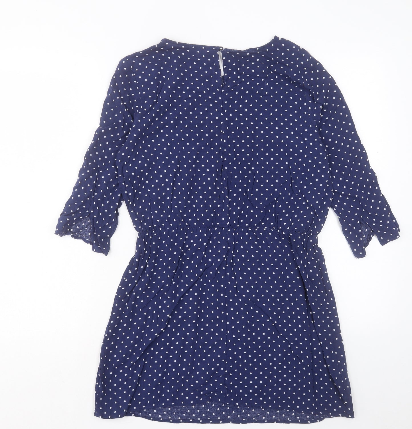 H&M Womens Blue Polka Dot Viscose A-Line Size 14 Boat Neck Button