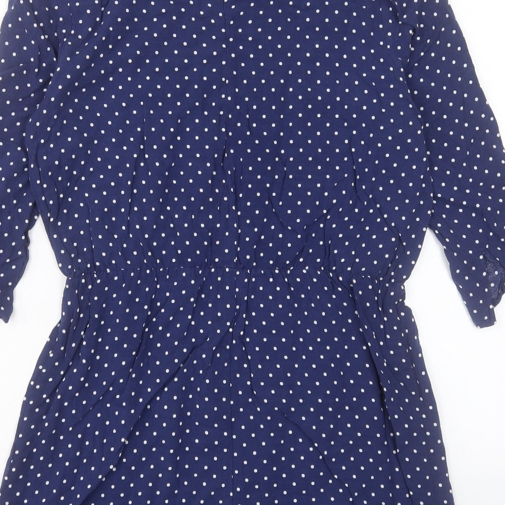 H&M Womens Blue Polka Dot Viscose A-Line Size 14 Boat Neck Button