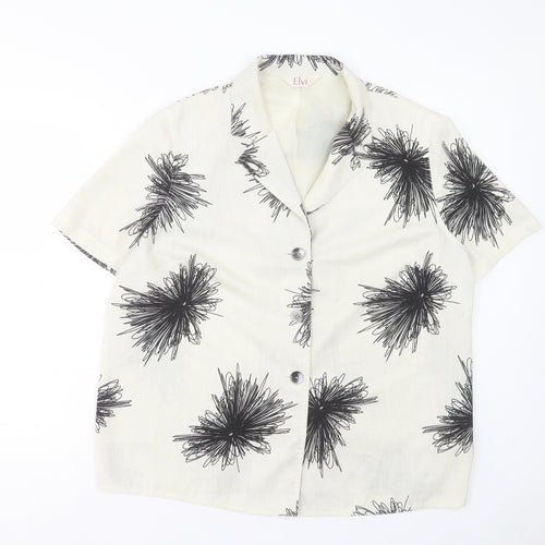 ELVI Womens Ivory Floral Polyester Basic Button-Up Size 18 Collared