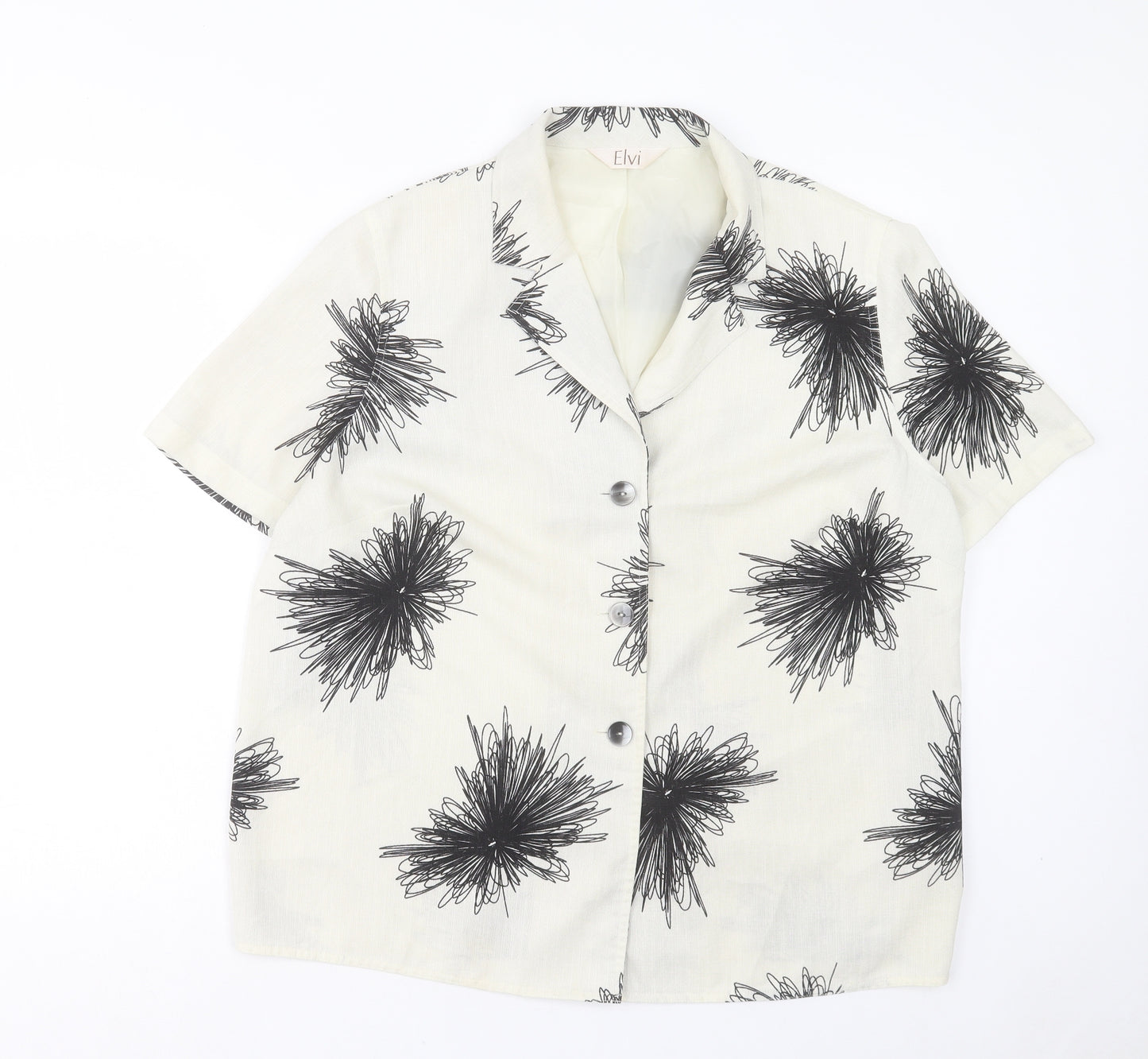 ELVI Womens Ivory Floral Polyester Basic Button-Up Size 18 Collared
