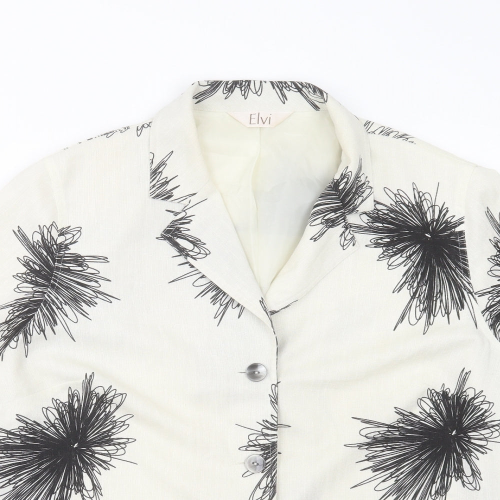 ELVI Womens Ivory Floral Polyester Basic Button-Up Size 18 Collared