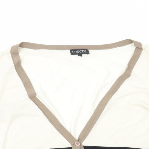 Episode Womens Brown V-Neck Striped 100% Cotton Cardigan Jumper Size L