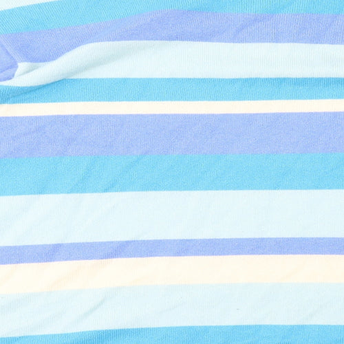 Preworn Womens Blue Striped Polyester Basic T-Shirt Size M Scoop Neck