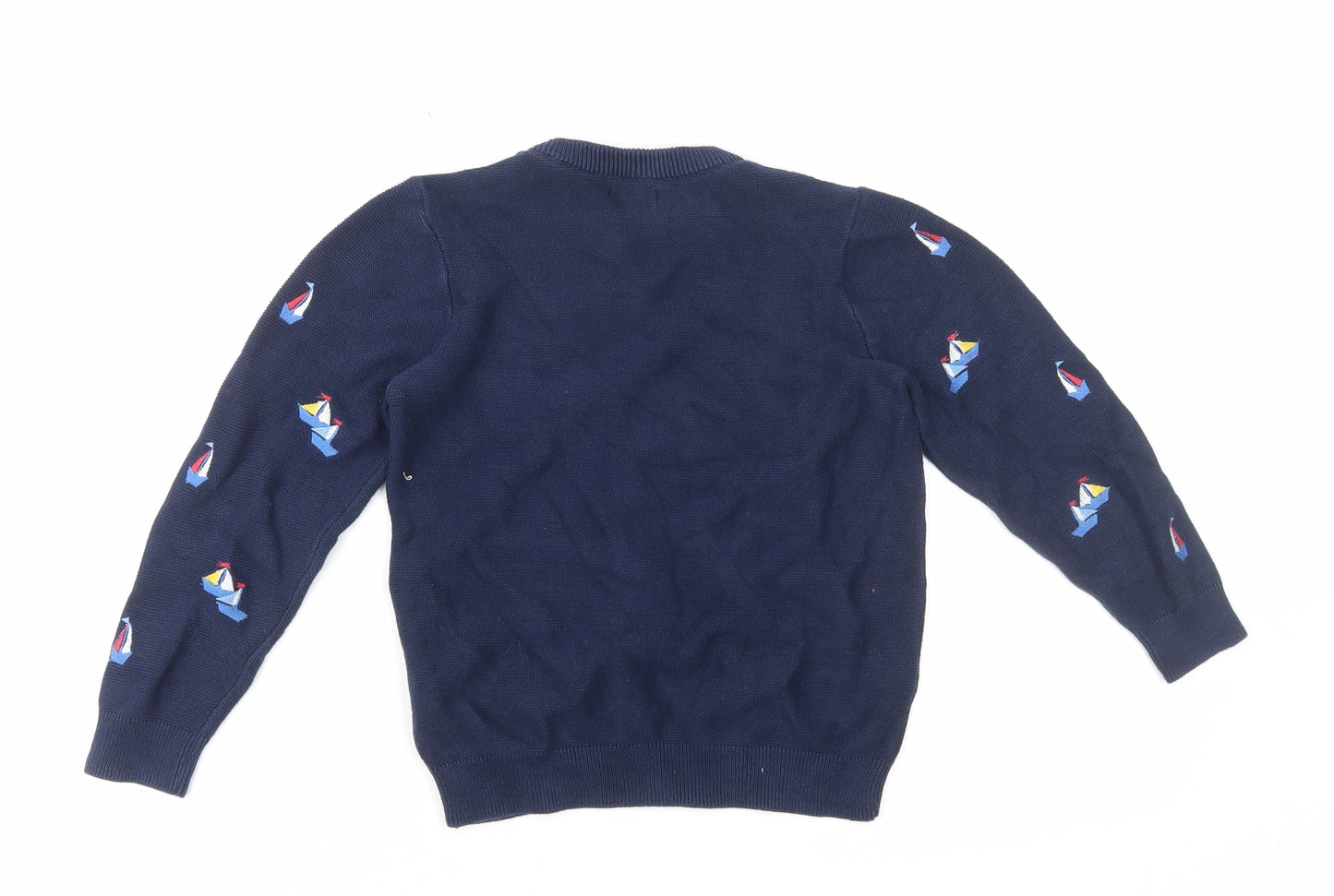 NEXT Boys Blue Round Neck Geometric 100% Cotton Pullover Jumper Size 5-6 Years Pullover - Boat Embroidery