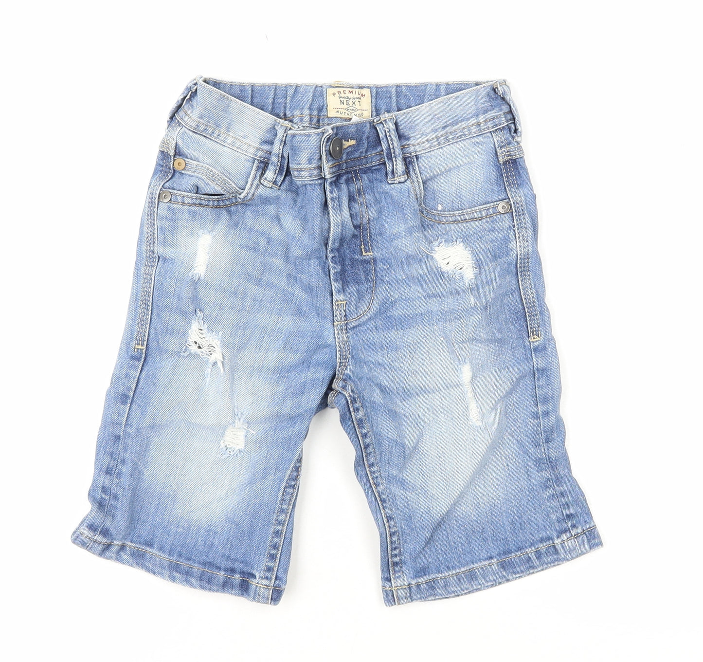 NEXT Boys Blue Cotton Bermuda Shorts Size 6 Years Regular Zip - Distressed Denim