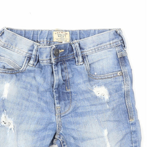 NEXT Boys Blue Cotton Bermuda Shorts Size 6 Years Regular Zip - Distressed Denim
