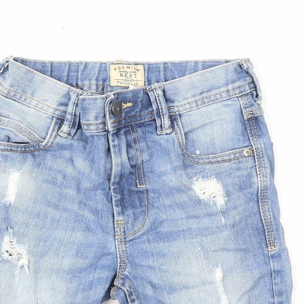NEXT Boys Blue Cotton Bermuda Shorts Size 6 Years Regular Zip - Distressed Denim