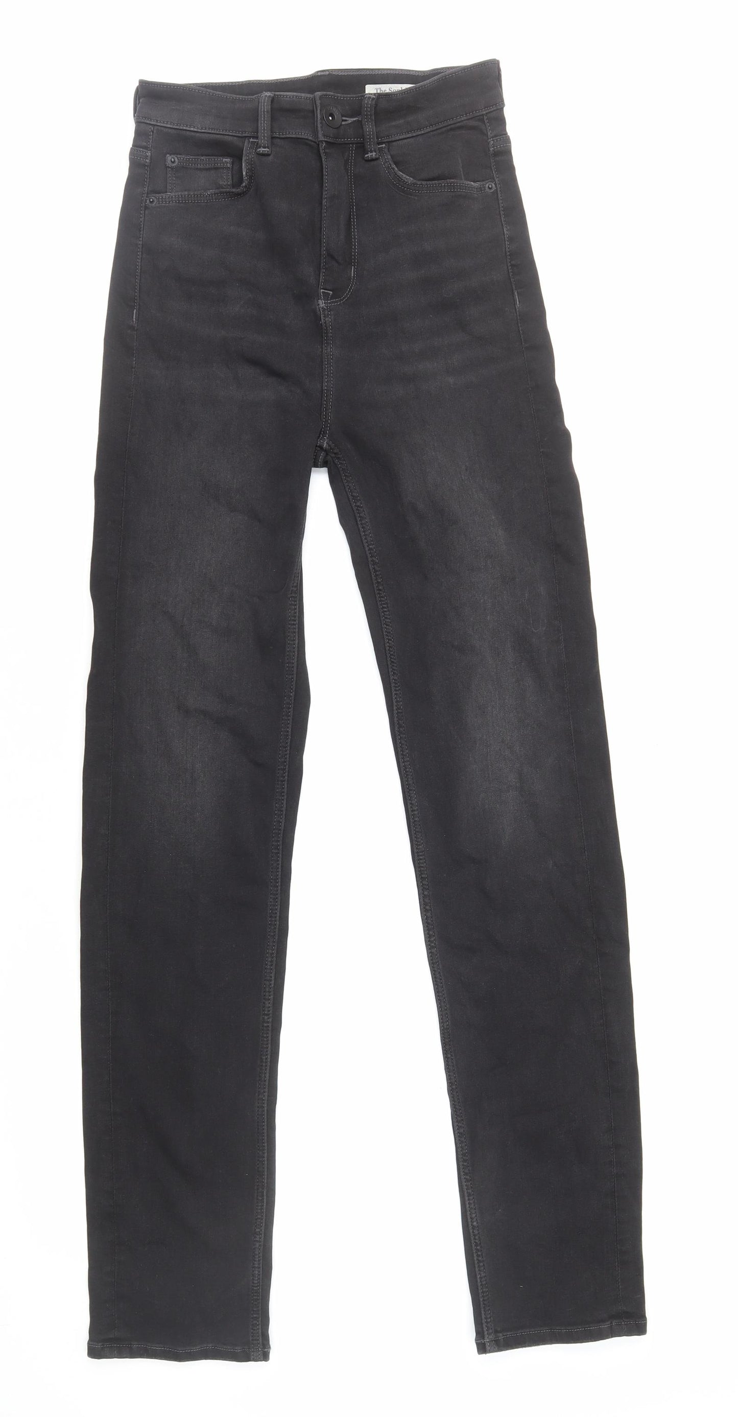 Marks and Spencer Womens Black Cotton Straight Jeans Size 6 L32 in Regular Zip
