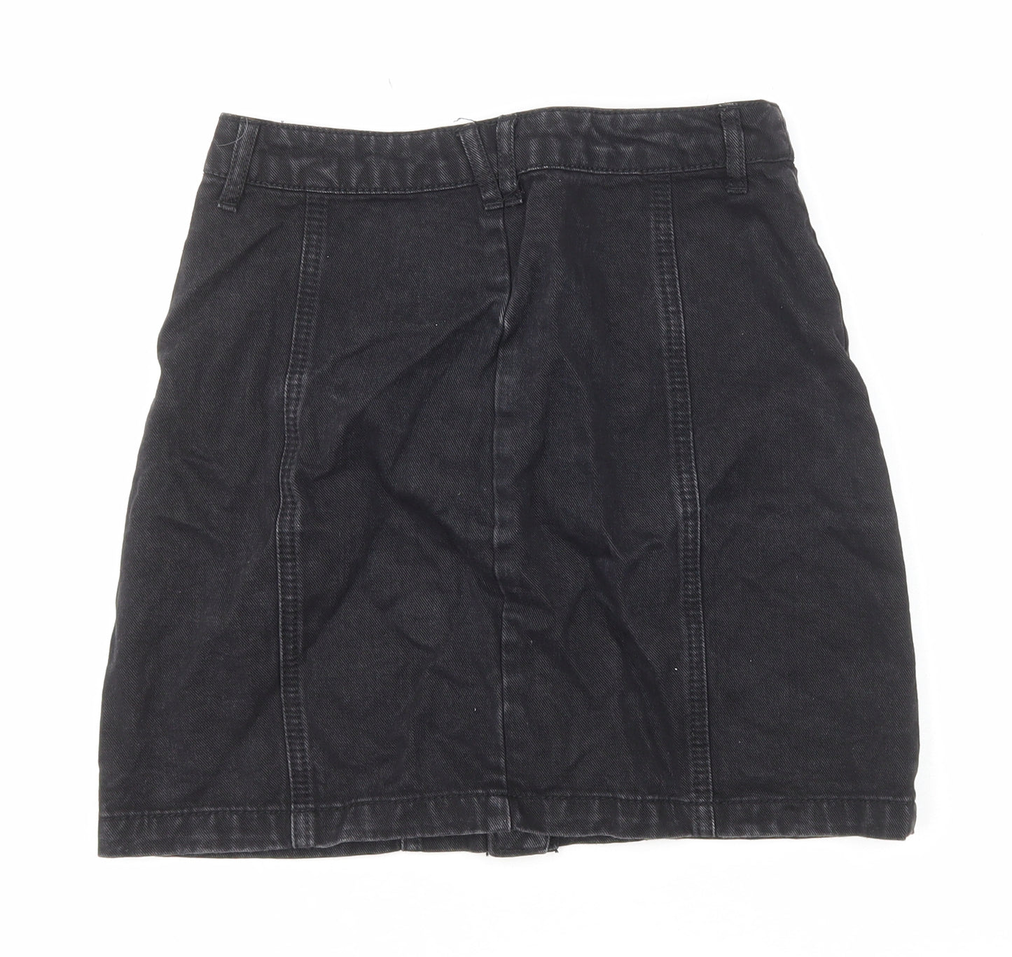 Stradivarius Womens Black Cotton Mini Skirt Size 6 Button