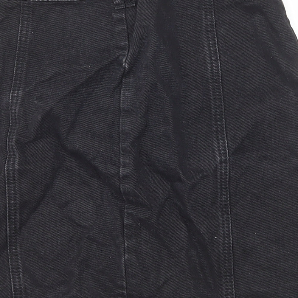Stradivarius Womens Black Cotton Mini Skirt Size 6 Button