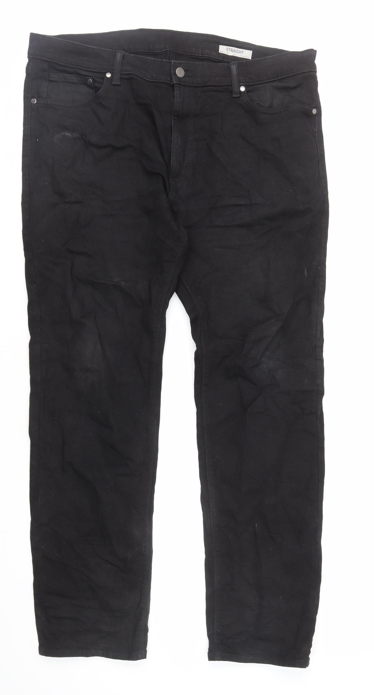 Marks and Spencer Mens Black Cotton Straight Jeans Size 2XL L32 in Regular Zip