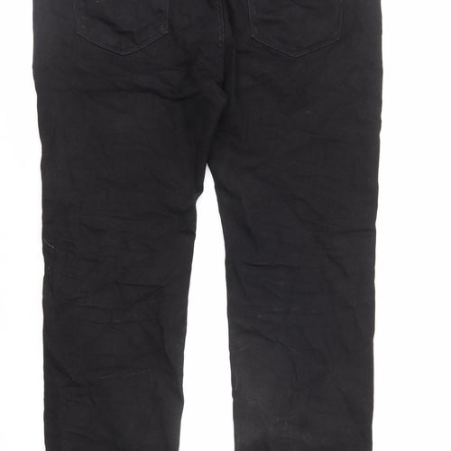 Marks and Spencer Mens Black Cotton Straight Jeans Size 2XL L32 in Regular Zip