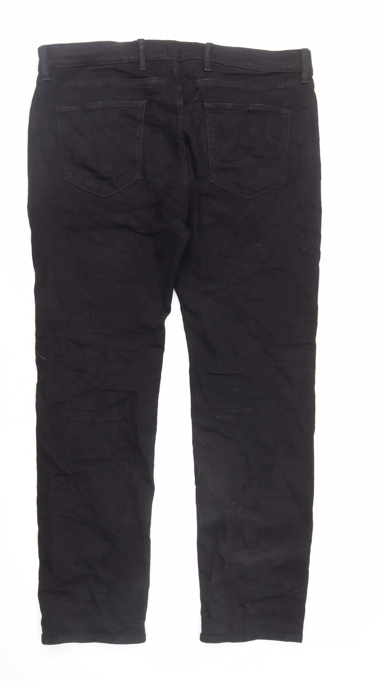 Marks and Spencer Mens Black Cotton Straight Jeans Size 2XL L32 in Regular Zip