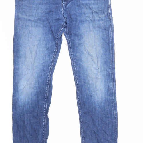 HUGO BOSS Mens Blue Cotton Straight Jeans Size L L31 in Regular Zip