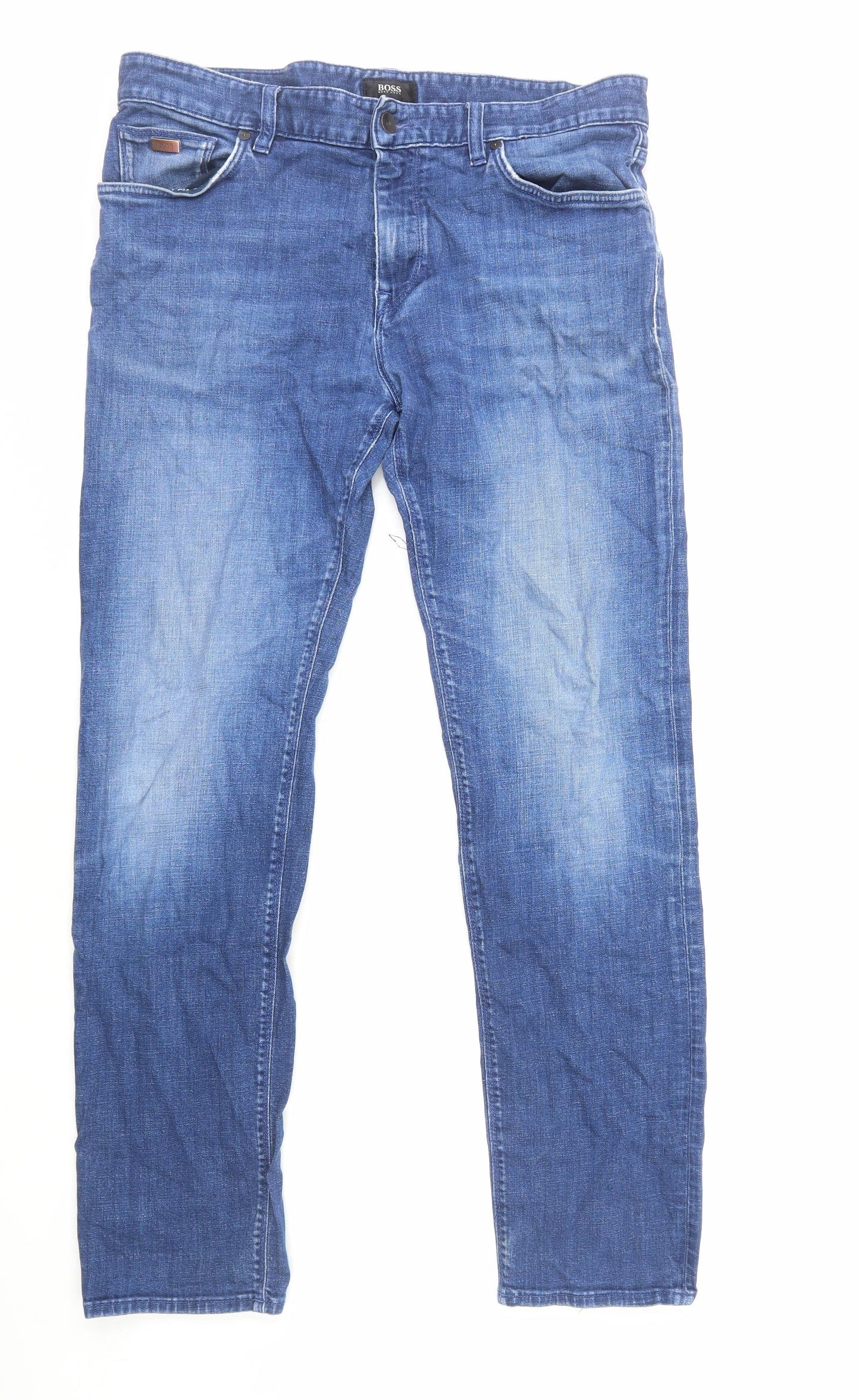 HUGO BOSS Mens Blue Cotton Straight Jeans Size L L31 in Regular Zip