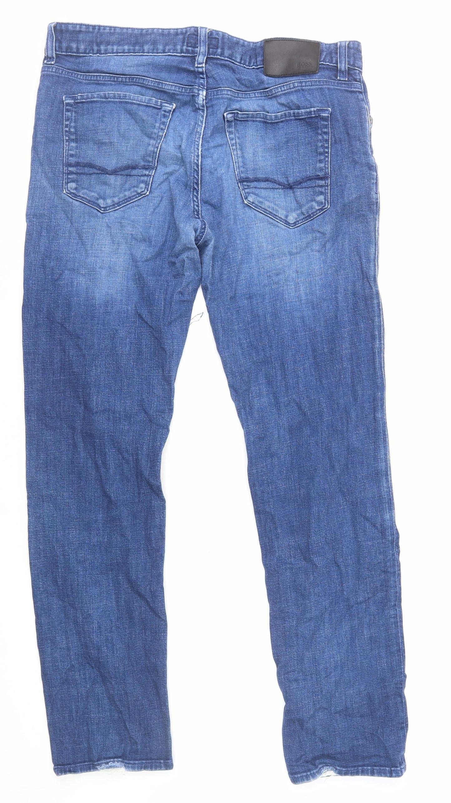 HUGO BOSS Mens Blue Cotton Straight Jeans Size L L31 in Regular Zip