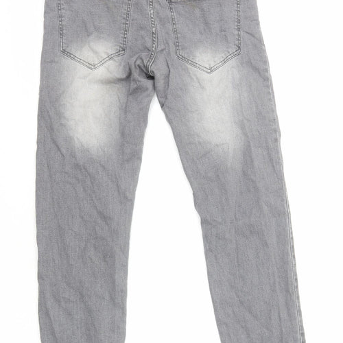 True Face Mens Grey Cotton Straight Jeans Size L L30 in Slim Zip