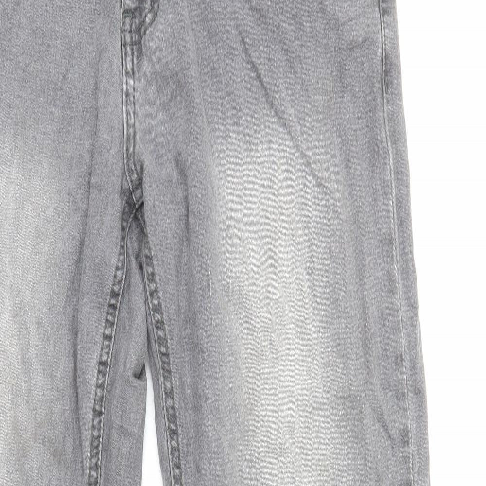 True Face Mens Grey Cotton Straight Jeans Size L L30 in Slim Zip