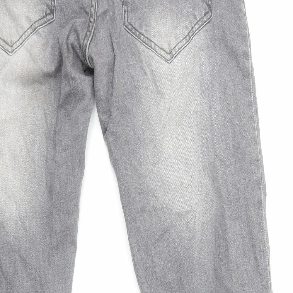 True Face Mens Grey Cotton Straight Jeans Size L L30 in Slim Zip