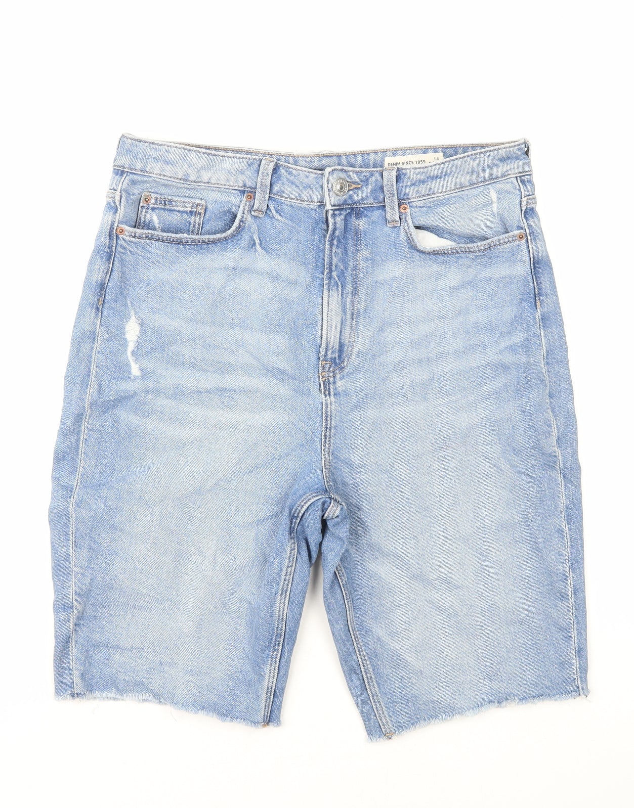 Marks and Spencer Womens Blue Cotton Cut-Off Shorts Size 14 L10 in Regular Zip