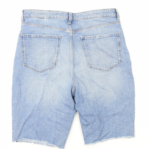 Marks and Spencer Womens Blue Cotton Cut-Off Shorts Size 14 L10 in Regular Zip