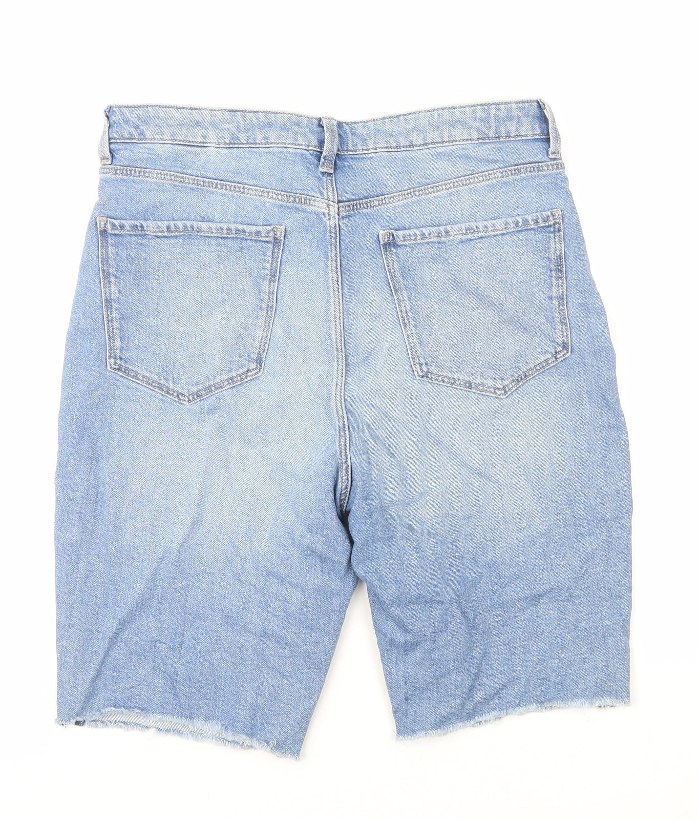 Marks and Spencer Womens Blue Cotton Cut-Off Shorts Size 14 L10 in Regular Zip