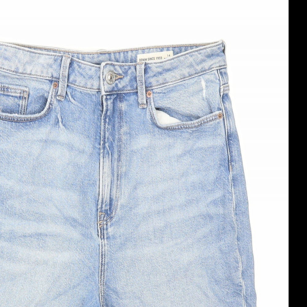 Marks and Spencer Womens Blue Cotton Cut-Off Shorts Size 14 L10 in Regular Zip