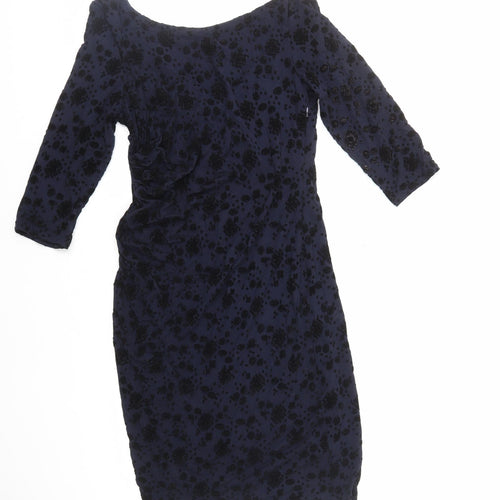 Preworn Womens Black Geometric Polyester Bodycon Size 10 Scoop Neck Zip