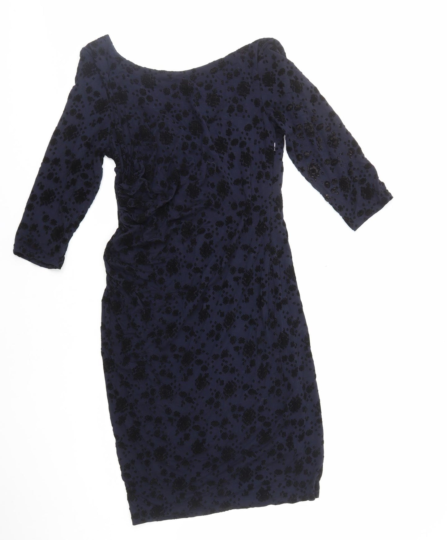 Preworn Womens Black Geometric Polyester Bodycon Size 10 Scoop Neck Zip