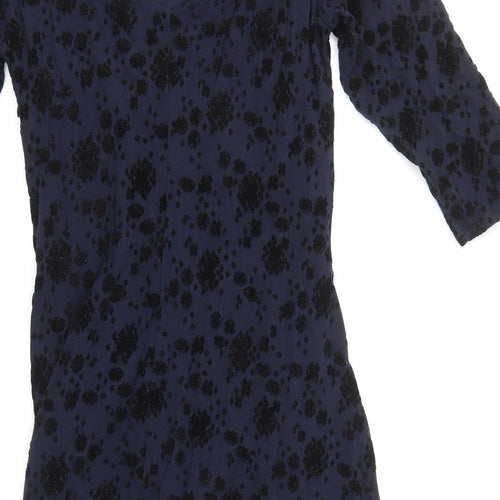 Preworn Womens Black Geometric Polyester Bodycon Size 10 Scoop Neck Zip