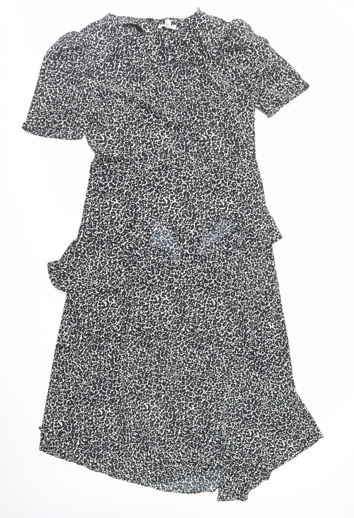 Topshop Womens Black Animal Print Polyethylene A-Line Size 16 Round Neck Zip - Cheetah Print