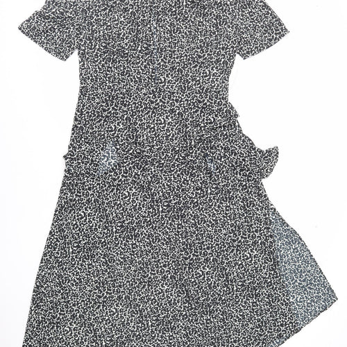 Topshop Womens Black Animal Print Polyethylene A-Line Size 16 Round Neck Zip - Cheetah Print