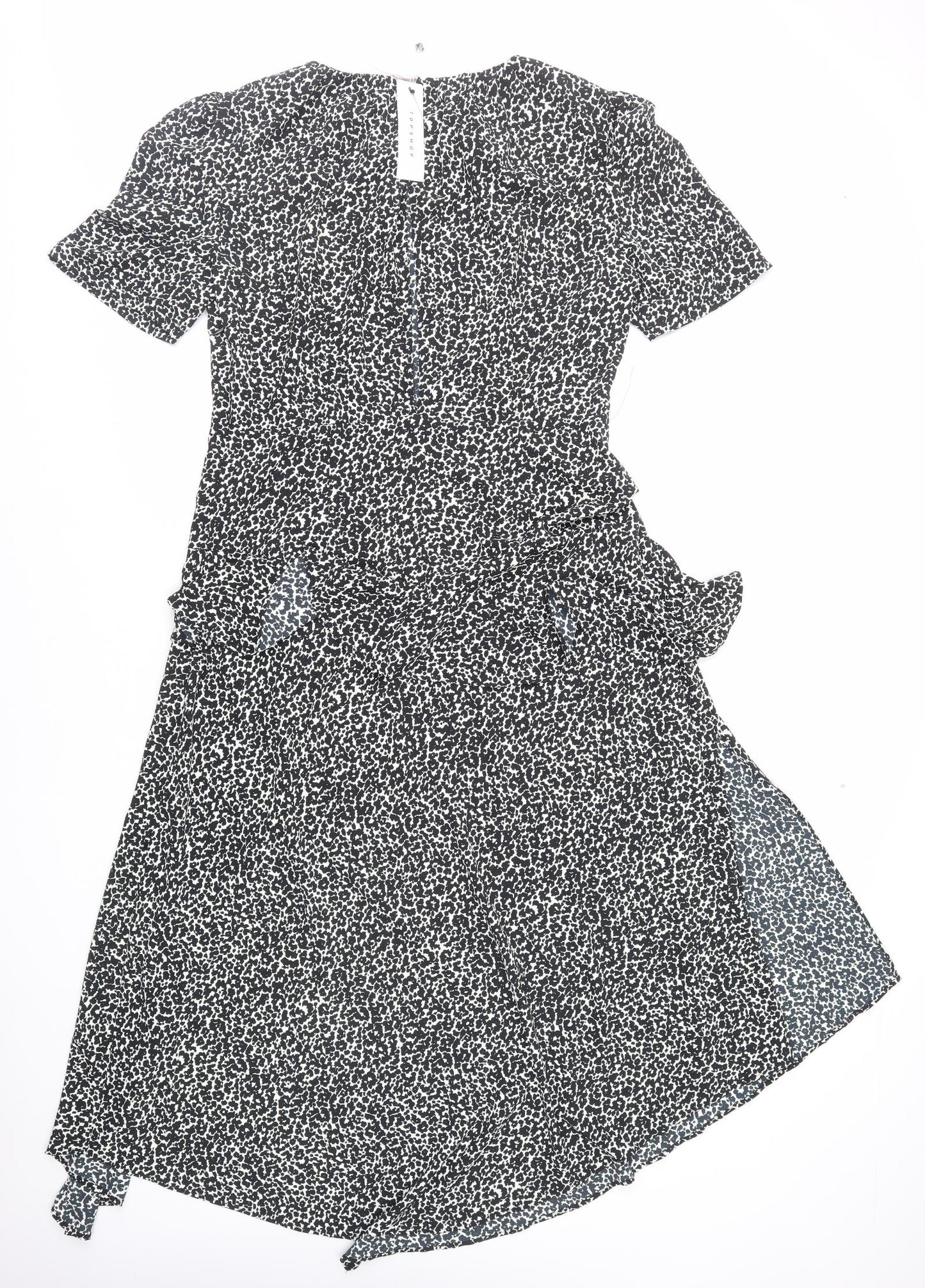 Topshop Womens Black Animal Print Polyethylene A-Line Size 16 Round Neck Zip - Cheetah Print