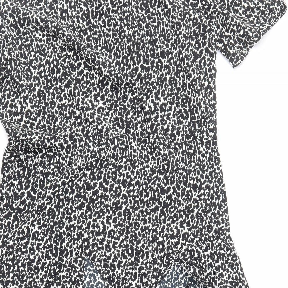 Topshop Womens Black Animal Print Polyethylene A-Line Size 16 Round Neck Zip - Cheetah Print