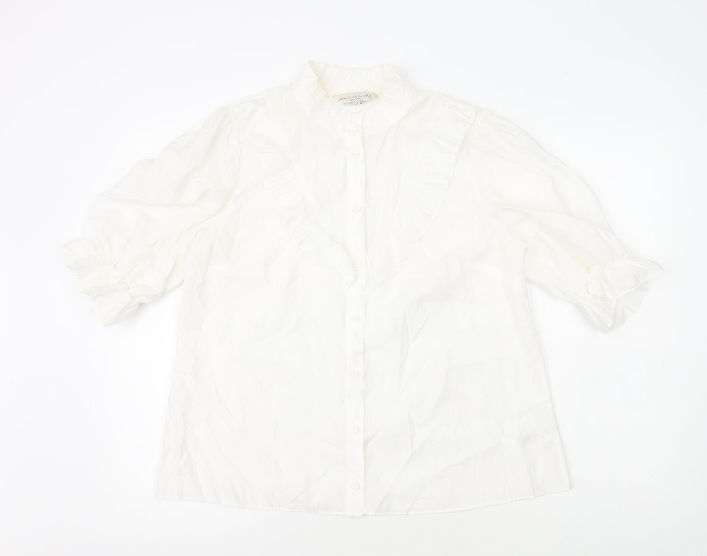 F&F Womens White Lyocell Basic Button-Up Size 12 Mock Neck