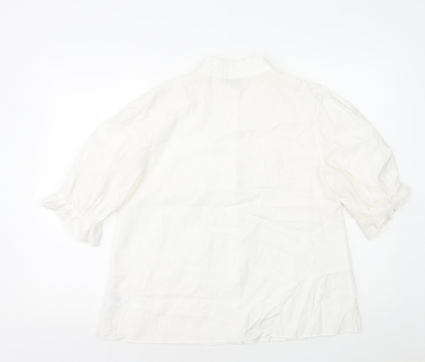 F&F Womens White Lyocell Basic Button-Up Size 12 Mock Neck