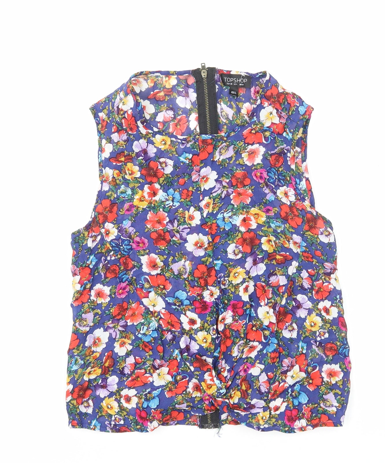 Topshop Womens Multicoloured Floral Polyester Basic Tank Size 10 Round Neck - Twist Front