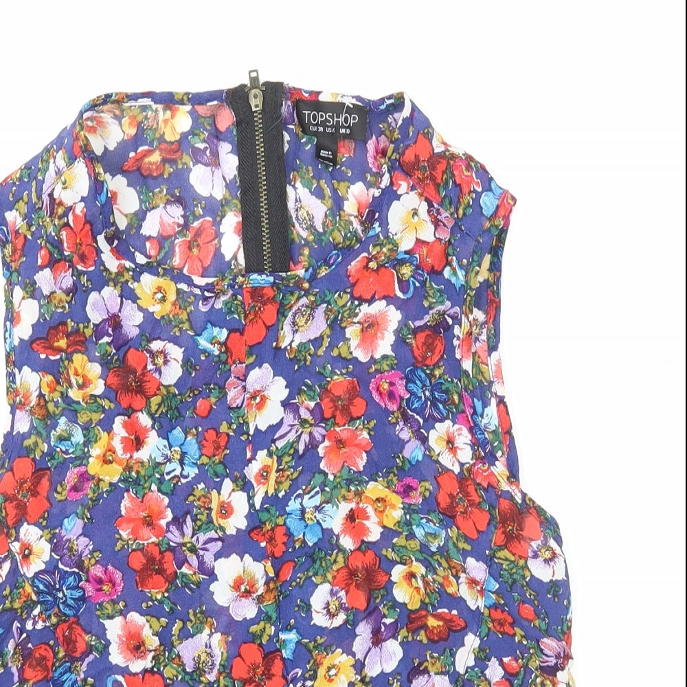 Topshop Womens Multicoloured Floral Polyester Basic Tank Size 10 Round Neck - Twist Front